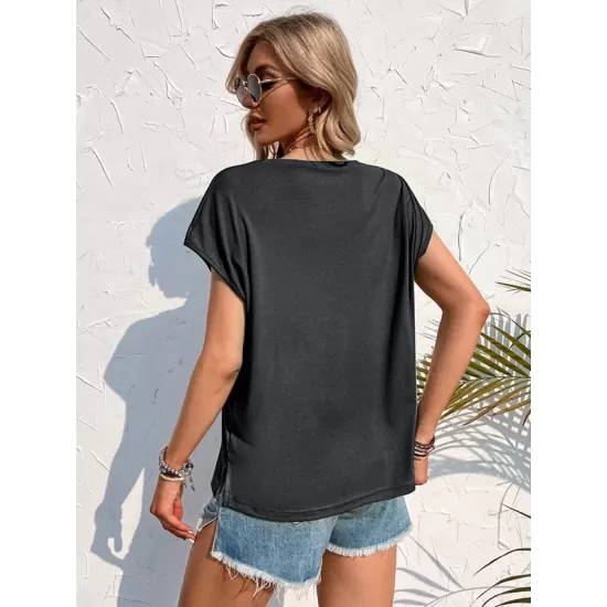 Simple Casual 5 Colors Round-Neck Short Sleeves T-Shirt Top