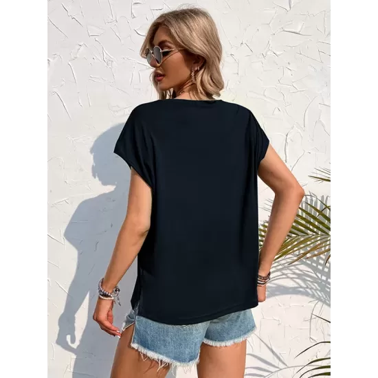 Simple Casual 5 Colors Round-Neck Short Sleeves T-Shirt Top