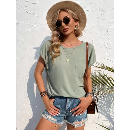 Simple Casual 5 Colors Round-Neck Short Sleeves T-Shirt Top