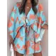 Original Loose Floral Printed Contrast Color Tied Mini Shirt Dress