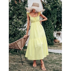 Women's Yellow Sling Dress High Waist Sleeveless Long Swing Dress