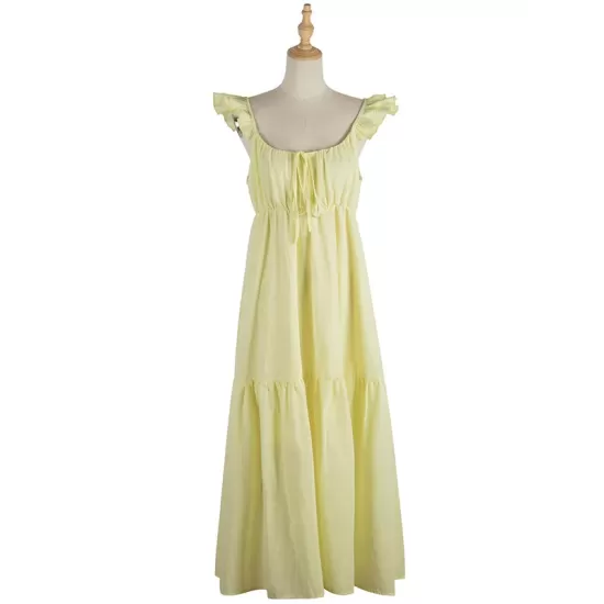 Women's Yellow Sling Dress High Waist Sleeveless Long Swing Dress