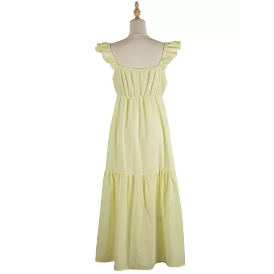 Women's Yellow Sling Dress High Waist Sleeveless Long Swing Dress