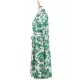 Fashion Ladies Long Skirt Green Print Lace-Up Dress