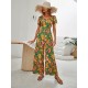 Fashion Square Neck Floral Jumpsuit