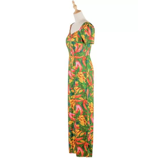 Fashion Square Neck Floral Jumpsuit