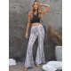 Women's Casual Pants Snake Print High Waist Flared Pants Slim Pants Wide Leg Pants