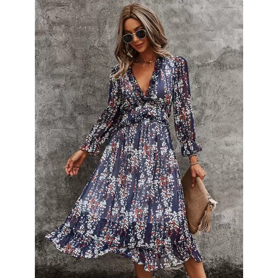 V-Neck Simple Print Dress