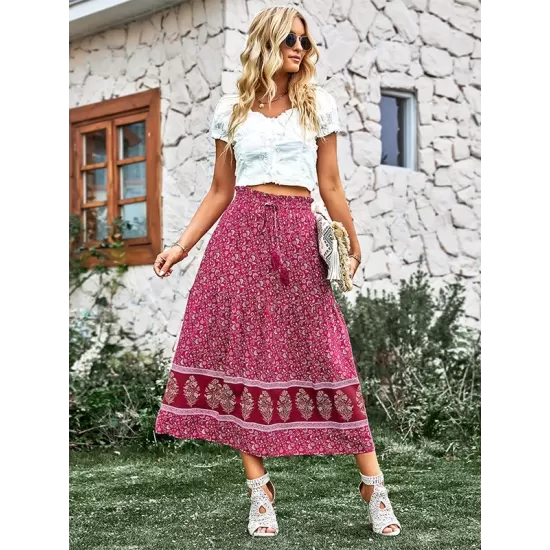 Boho Casual Vacation Elegant Floral Skirt