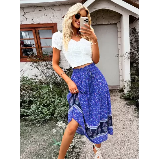 Boho Casual Vacation Elegant Floral Skirt