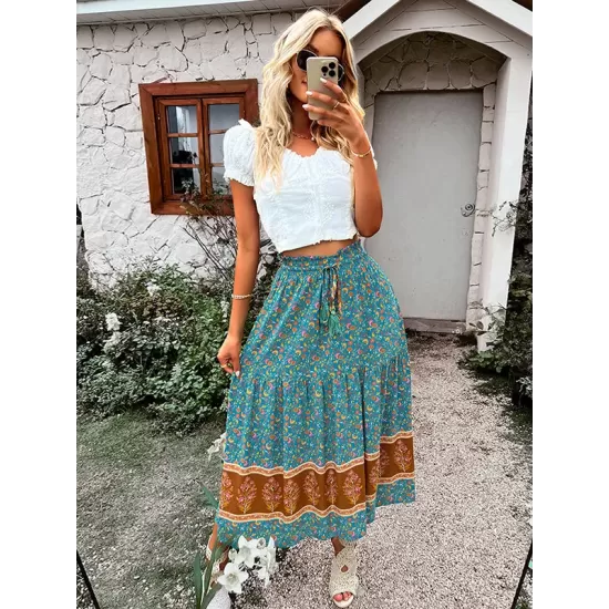 Boho Casual Vacation Elegant Floral Skirt