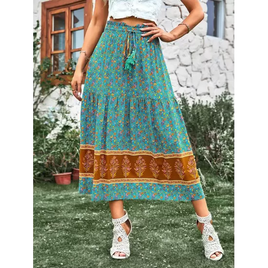 Boho Casual Vacation Elegant Floral Skirt