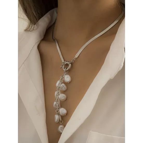 Original Pearl Pendant Geometric Necklace