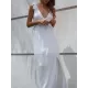 Casual White V-Neck Backless Bow Slit Dress