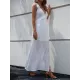 Casual White V-Neck Backless Bow Slit Dress