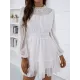 White Lace Trim Long Sleeve Ladies Dress