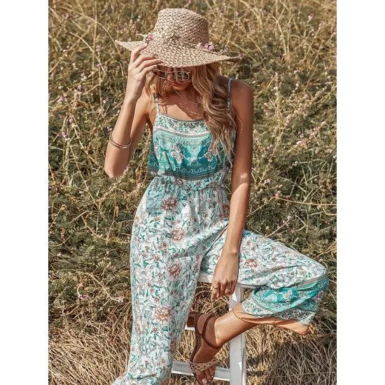 Women Loose Floral Bohemia Jumpsuit