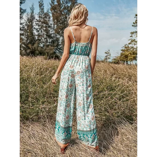 Women Loose Floral Bohemia Jumpsuit