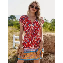 Women A-Line Floral Printed Bohemia Dress