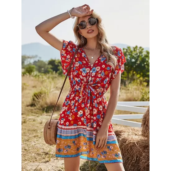 Women A-Line Floral Printed Bohemia Dress