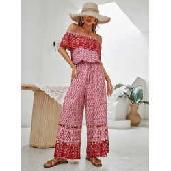 Women Wide Leg Floral Printed Bohemia Jumpsuit