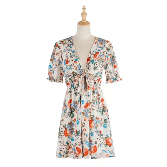 Vacation Puff Sleeves Floral Printed Bohemia Dress