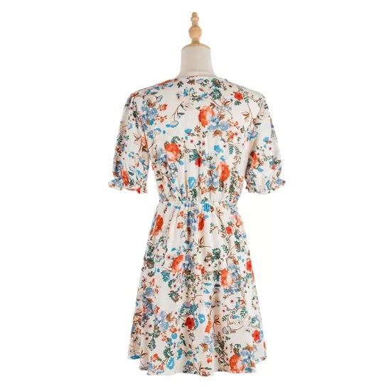 Vacation Puff Sleeves Floral Printed Bohemia Dress