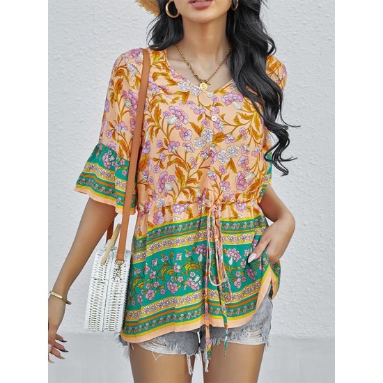 Bohemia Loose Floral Printed T-Shirt