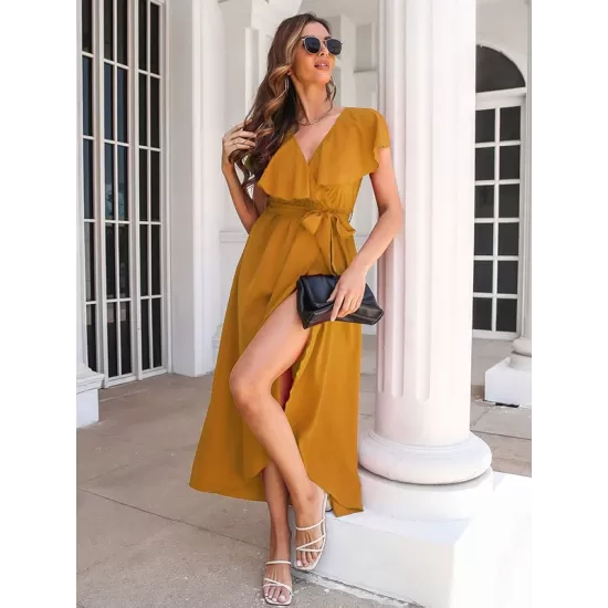 Casual Flared Sleeves Solid Color Dress