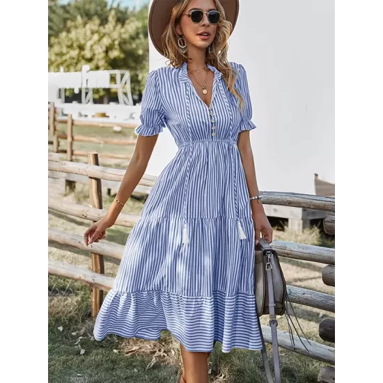 Vacation High Waisted Loose Striped Dress