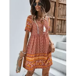 Casual A-Line Floral Printed Round-Neck Dress