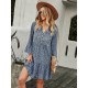 V-Neck Polka Dot Long Flare Sleeves Mini Dress