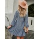 V-Neck Polka Dot Long Flare Sleeves Mini Dress