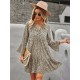 V-Neck Polka Dot Long Flare Sleeves Mini Dress