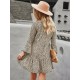 V-Neck Polka Dot Long Flare Sleeves Mini Dress