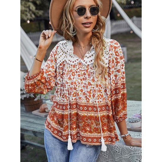 Peter Pan Neckline Bohemian Floral Blouse