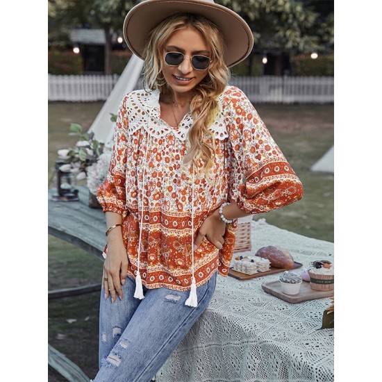 Peter Pan Neckline Bohemian Floral Blouse