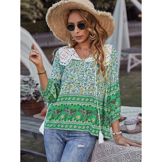 Peter Pan Neckline Bohemian Floral Blouse