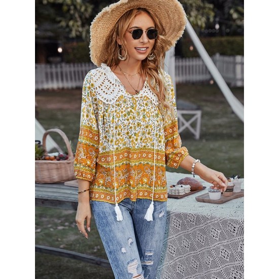 Peter Pan Neckline Bohemian Floral Blouse