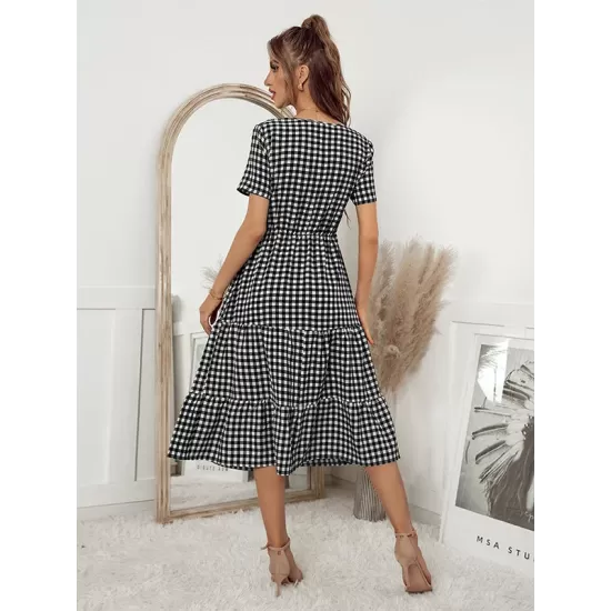 Vacation A-Line Plaid Hollow Midi Dresses