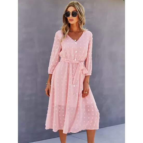 Casual Loose A-Line Buttoned Midi Dresses