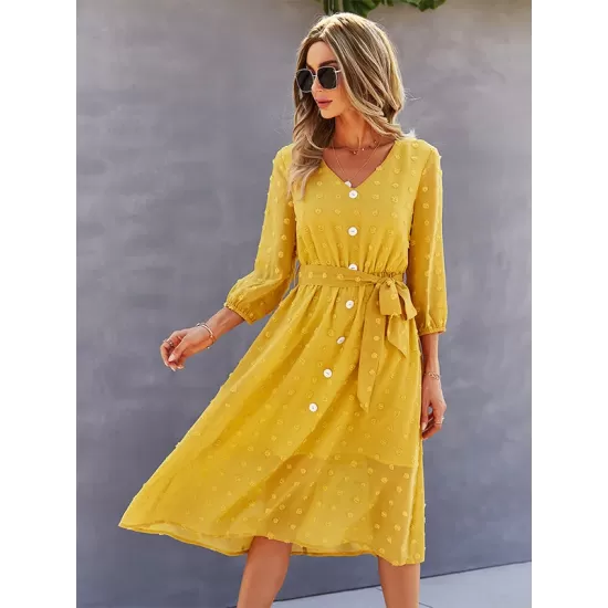 Casual Loose A-Line Buttoned Midi Dresses