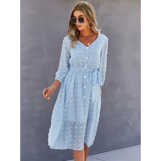 Casual Loose A-Line Buttoned Midi Dresses