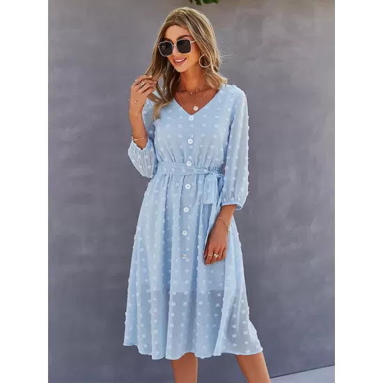 Casual Loose A-Line Buttoned Midi Dresses