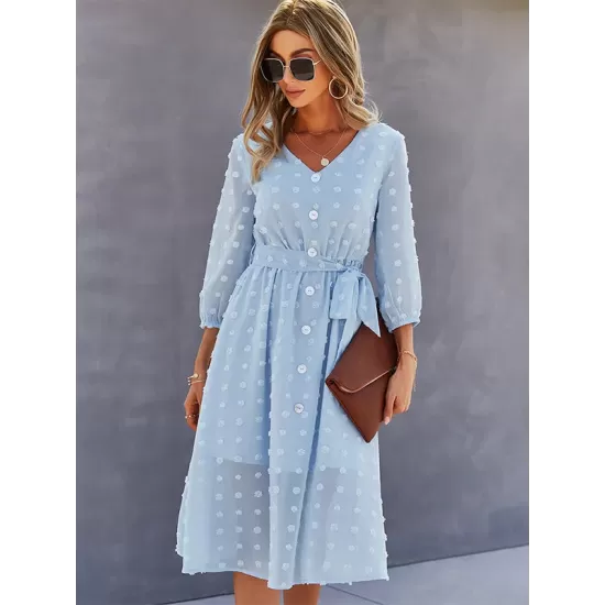 Casual Loose A-Line Buttoned Midi Dresses