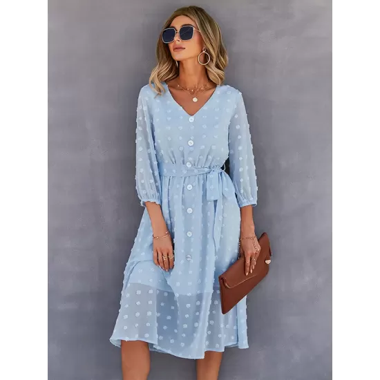 Casual Loose A-Line Buttoned Midi Dresses