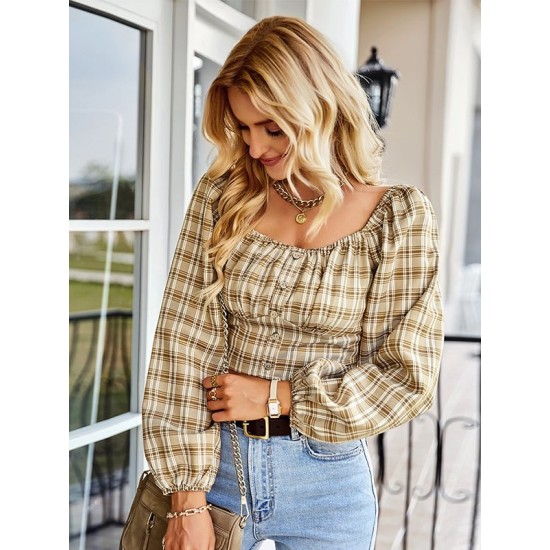 Long Sleeve Square Neck Crop Tops