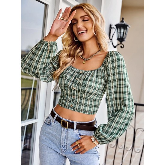 Long Sleeve Square Neck Crop Tops