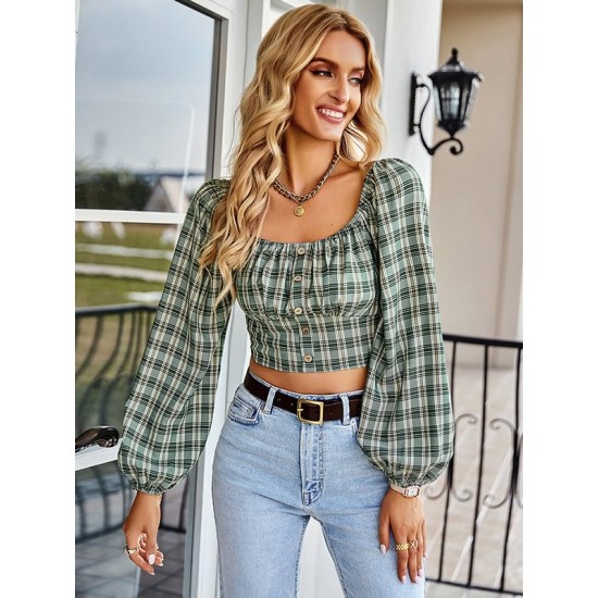 Long Sleeve Square Neck Crop Tops