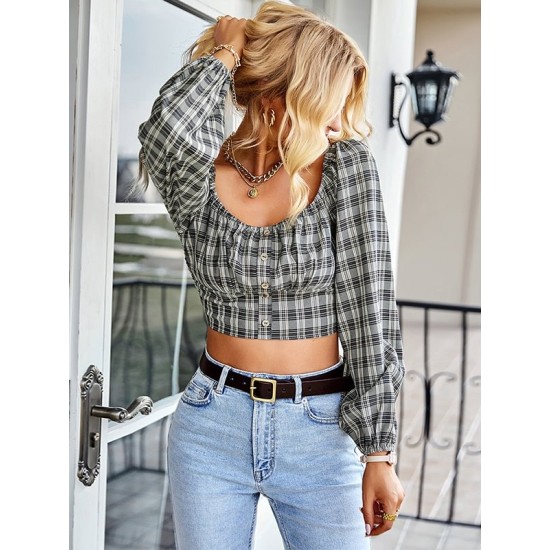 Long Sleeve Square Neck Crop Tops